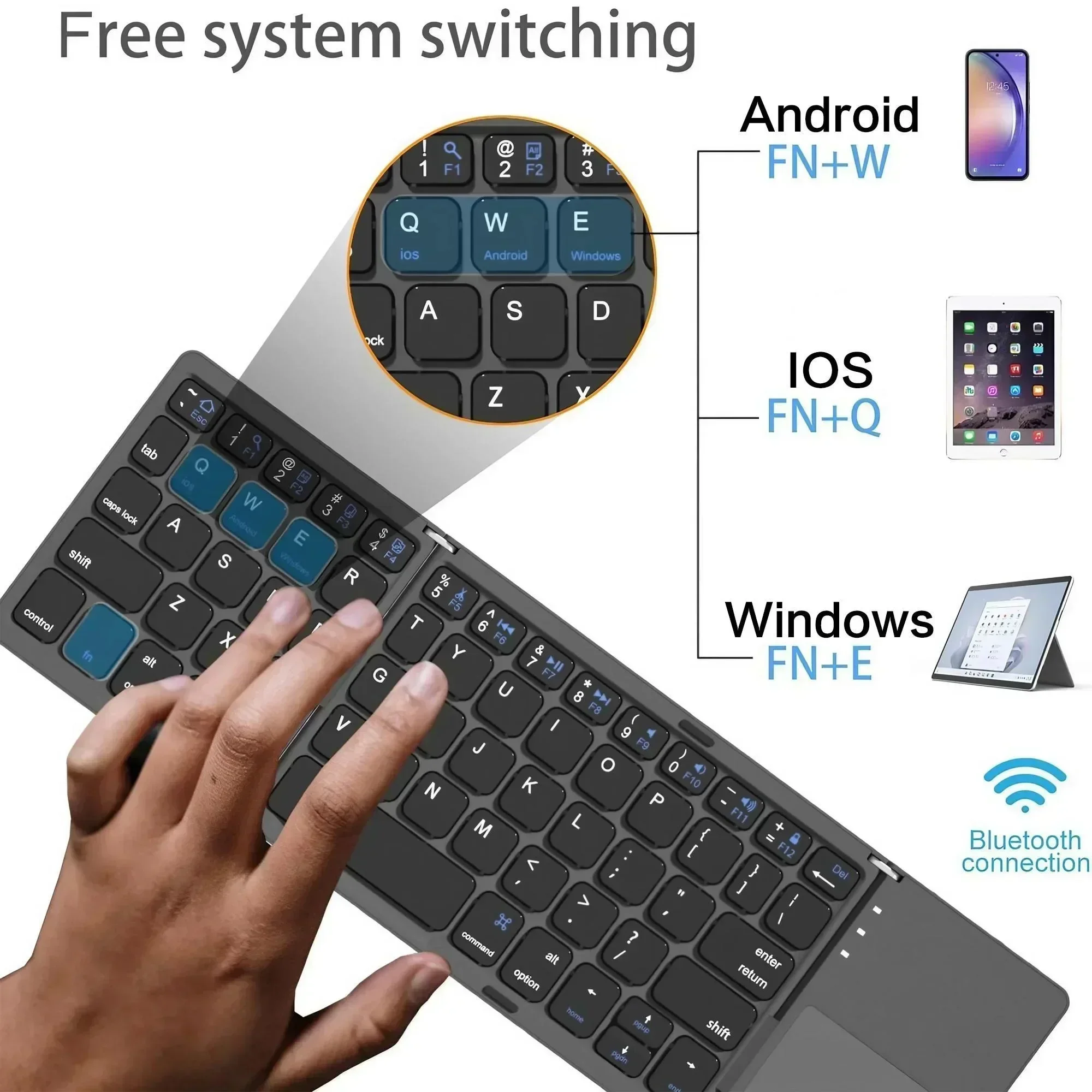 STONEGO 2-fold / 3-fold Ultra-thin Wireless Keyboard with Touchpad Bluetooth Keyboard Tablet PC Mobile Phone Mini
