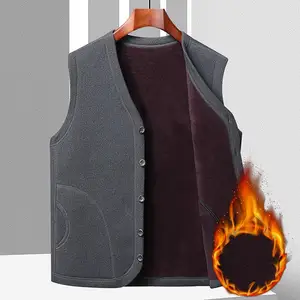 Men Fleece Vest Men's Fall Winter Single-breasted V Neck Plush Sleeveless Cardigan with Pockets Casual Cold Resistant Plus Size