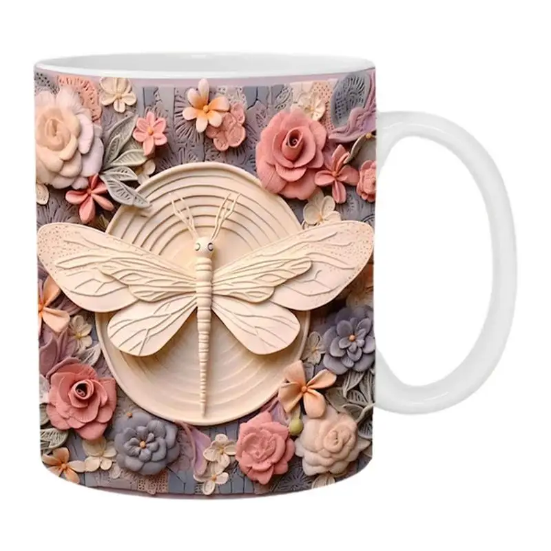 

3D Керамическая кофейная кружка, новинка, дизайн стрекозы, бабочки, емкость 350 мл, керамические кофейные кружки для молочного чая, для любителей праздников и