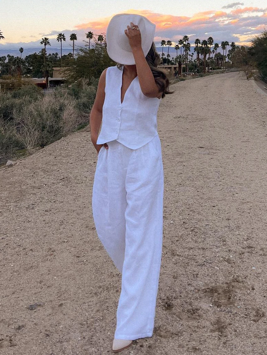 Marthaqiqi Fashion Ladies Pajamas Set Sexy V-Neck Sleepwear Tank Tops Nightwear Pants Causal Cotton Women Nightie 2 Piece Suits