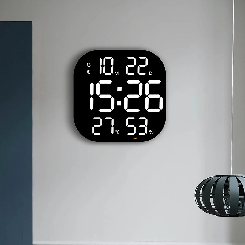 

Wall Mounted Large LED Digital Wall Clock Dual Alarms Temp Date Display Electronic Clock with Remote Control for Home Bedroom