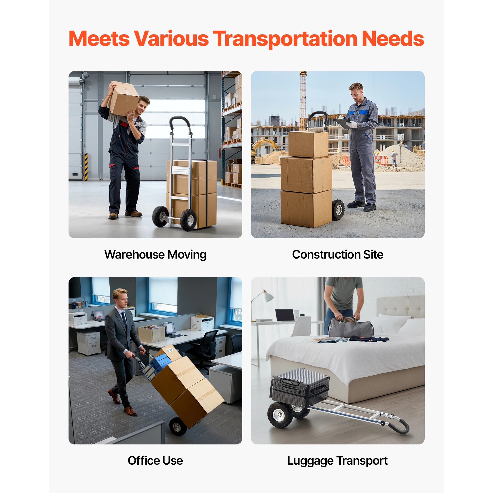 Aluminum Hand Truck Dolly with Non Slip Wheels for Heavy Duty Moving