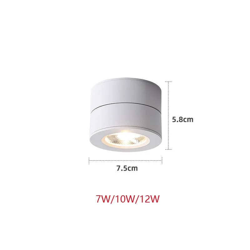 LED 표면 장착 다운라이트 조도 조절식 천장 스포트, 360 회전 램프, 가정용 실내 조명 고정장치, 7W, 10W, 12W