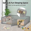 Queen Size Montessori Floor Bed, Multifunctional Wood Bed Frame with Fence & Door for Children Boys Girls Bedroom Living Room 3
