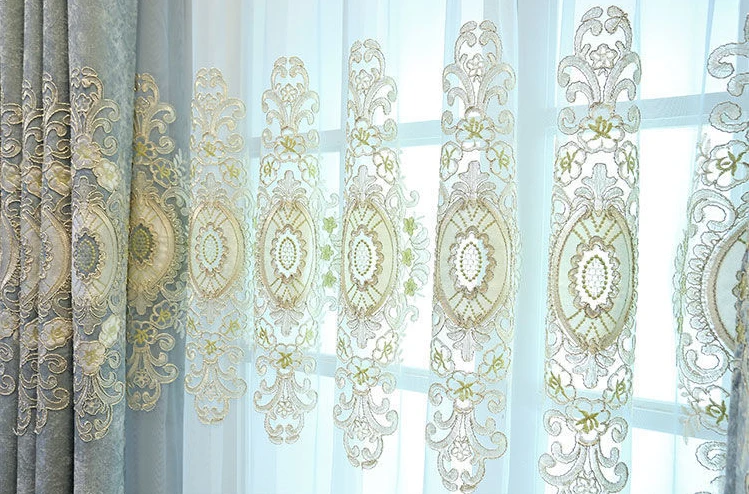 Estilo europeu chinês bordados cortinas blackout, personalizado