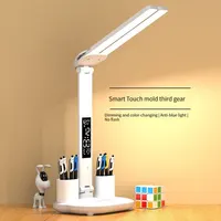 LED Clock Desk Lamp USB Rechargeable/Plug-In Dimmable Desk Lamp 2Heads 180 Rotatable Foldable Eye Protection Reading Night Light 1