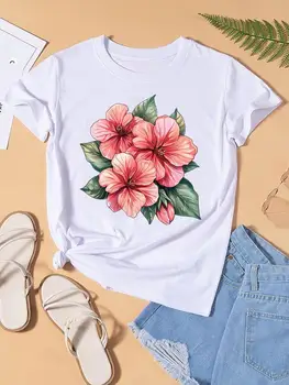 Trend Flower Watercolor Cute Graphic T-shirts Fashion Clothing Lady Clothes Short Sleeve Women Print Female Shirt Casual Tee - Image 6