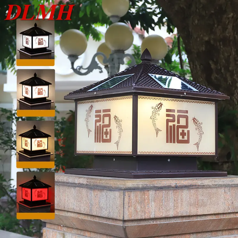 

DLMH Solar Post Lamp LED Outdoor Chinese Pillar Lights Waterproof IP65 With Remote Control for Home Villa Courtyard