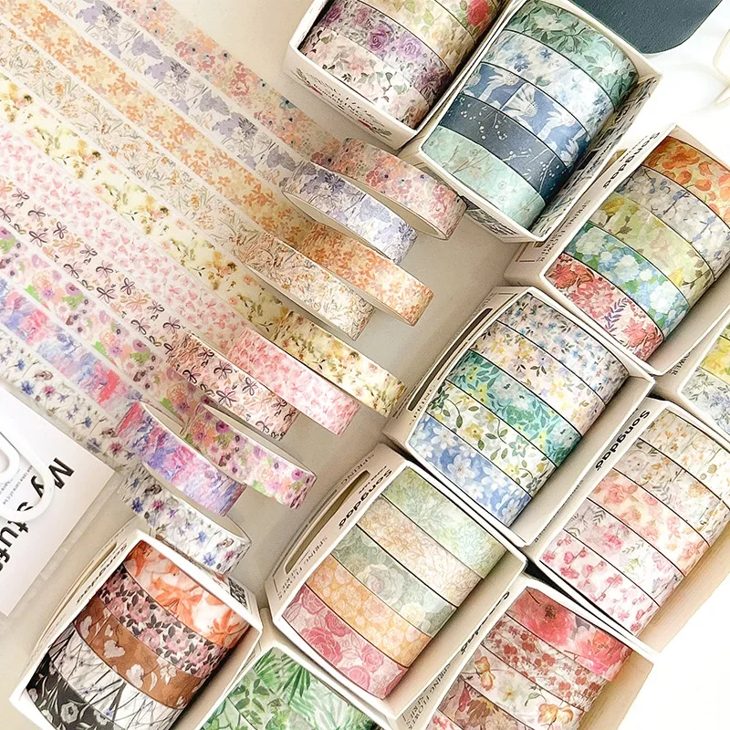 

5PCS/SET kawaii Cute washi Tapes Vintage Flowers Plant Adhesive Tape Masking Stickers Art Scrapbooking DIY Gift Wrapping Packing