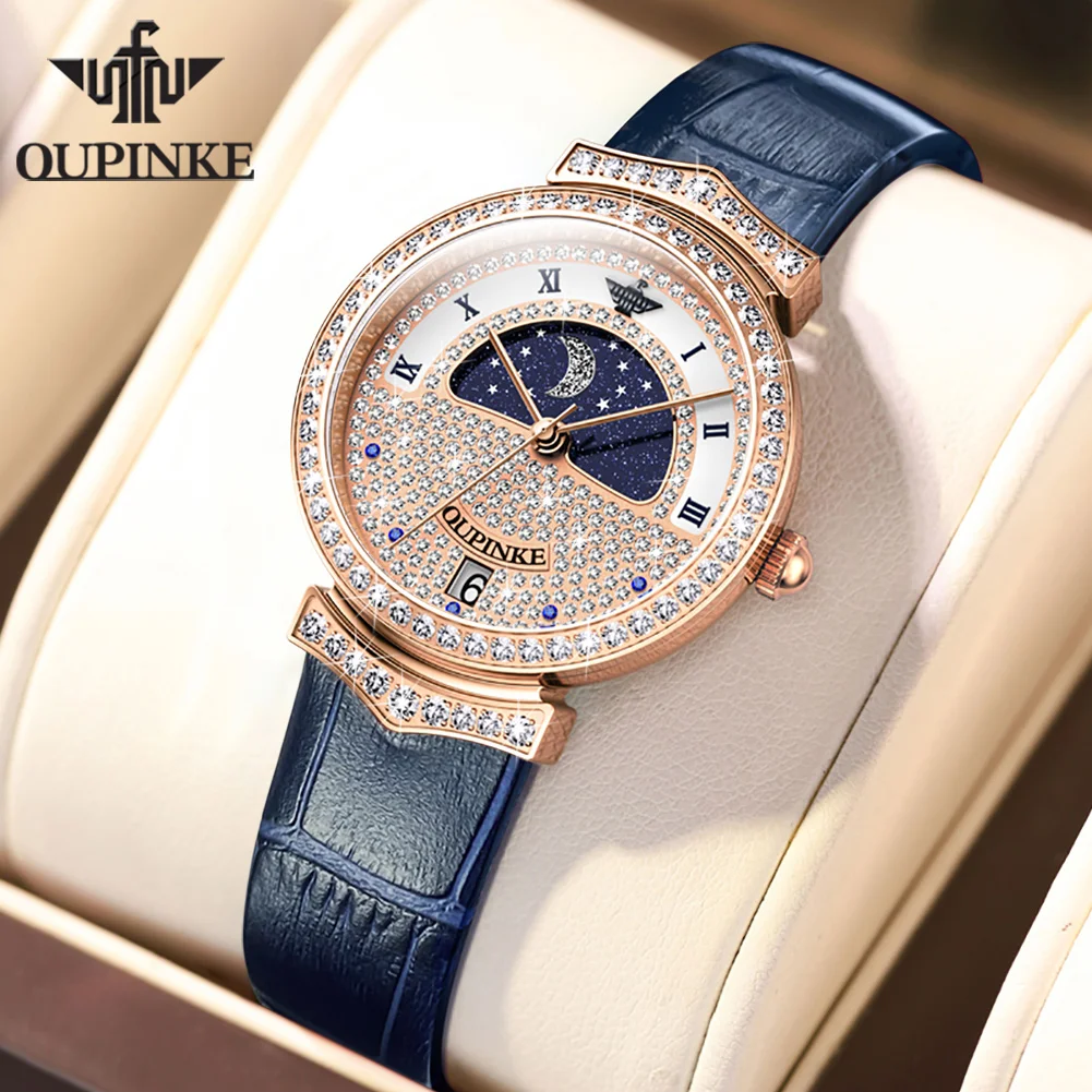

OUPINKE Original Swiss Quartz Watch for Women Star Diamond New Design Waterproof Watches Elegant Sapphire Crystal Ladies Watch