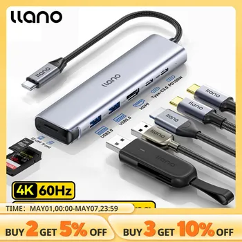 Llano USB C 허브 멀티포트 어댑터, SD/TF 카드 리더, 4K/60Hz HDMI 2.0, 100W PD, USB-A 5Gbps 및 USB-C 480Mbps 데이터 포트, 7 in 1