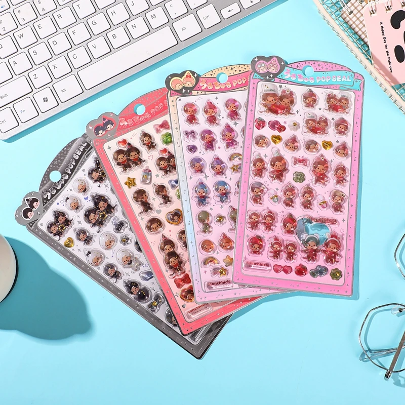 Adesivi 3D in Cristallo, Simpatici Adesivi Monchhichi per Scrapbook, Decorazioni Fai-da-Te per Cover Telefono, Adesivi Decorativi Estetici, Regali - immagine 2
