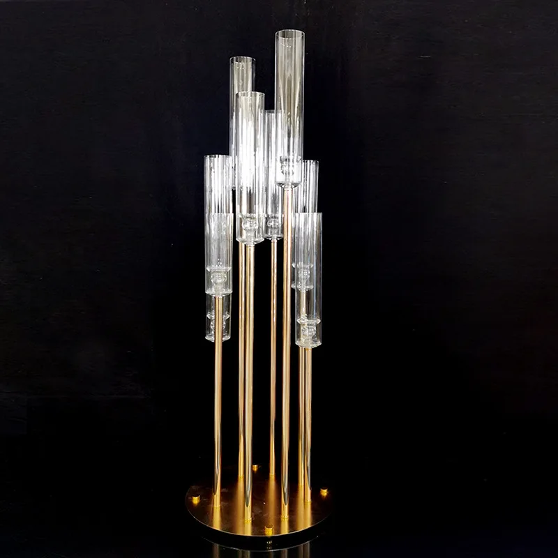

Metal Candelabra Acrylic Candlestick Flower Vase Wedding Candle Holder Table Centerpiece Stand Road Lead For Party Decor