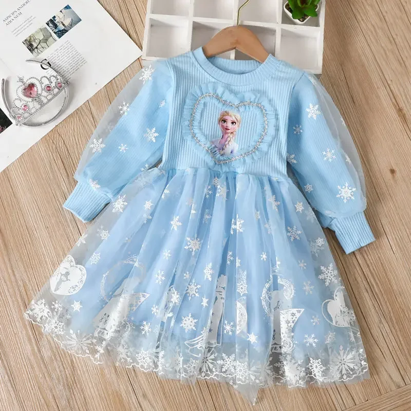 thumbnail image 1 of Vestido de princesa Elsa de Disney para niña, ropa de primavera y otoño de manga larga, vestido de gasa para niños, vestido de fiesta de cumpleaños de Elsa de Frozen, 1 of 4