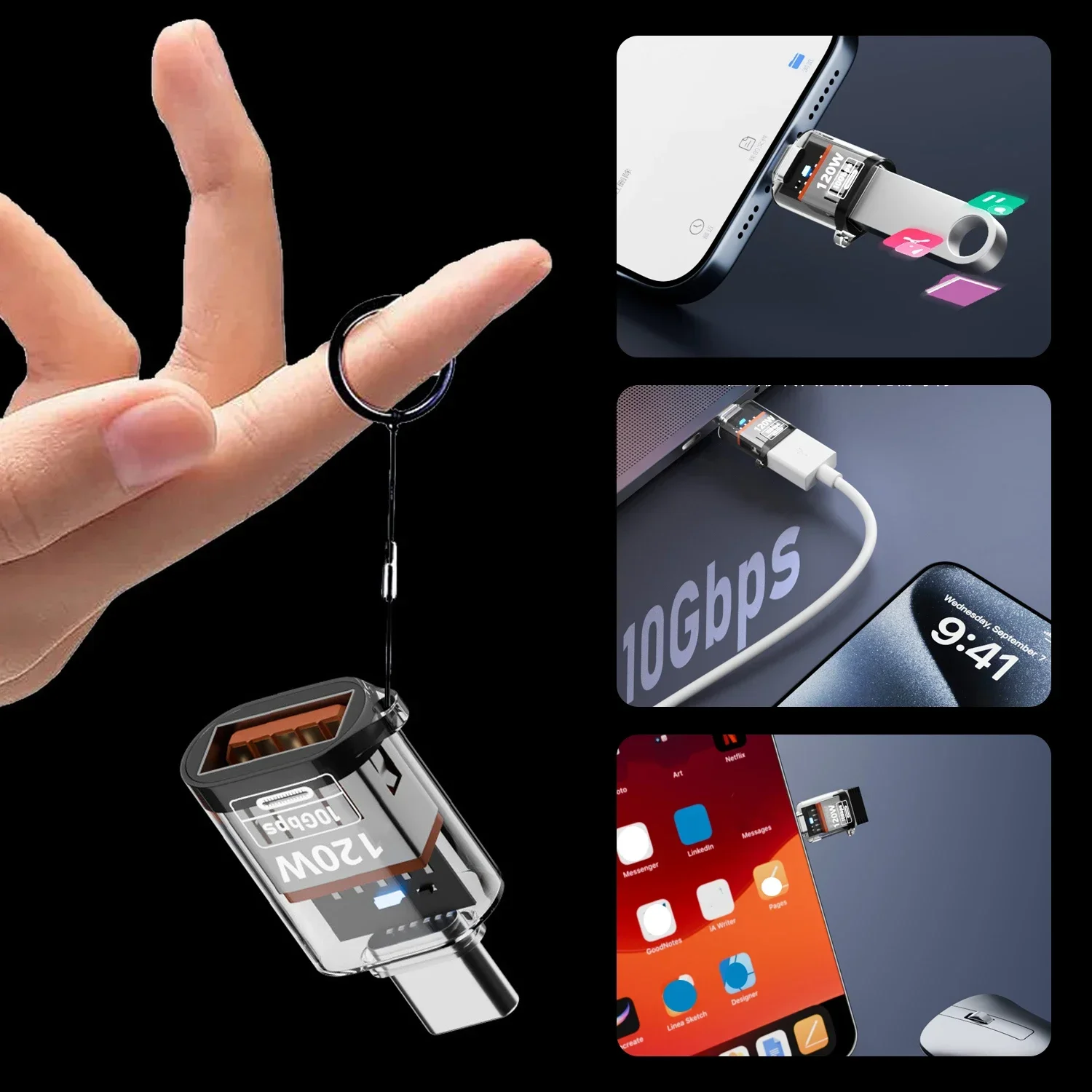 120W Fast Charging USB 3.2 to Type C Adapter 10GB High Speed Data Transfer Converters For Tablet Xiaomi Huawei USB C Converter