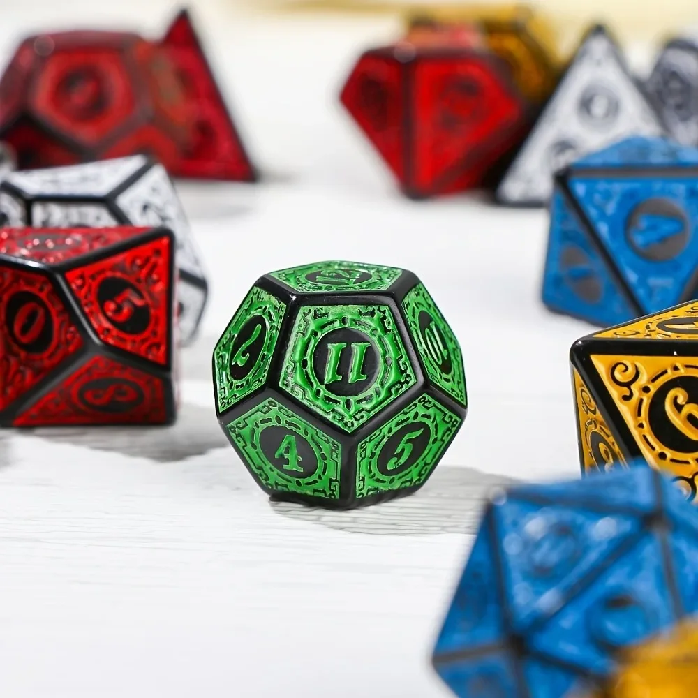 Polyhedral Carved Pattern Dice Set 7 Pcs D4 D6 D8 D10 D% D12 D20 For Game game dice,dice set,acrylic dice