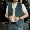 Men's Striped Denim Vest V-neck Slim Fit Western Classic Style Waistcoat 4