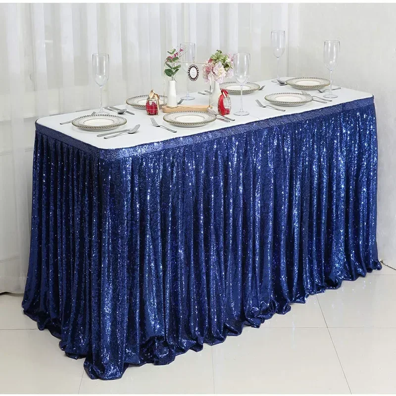 Description Picture 5 of itemRectangular Table Cover Birthday Party Wedding Banquet Christmas Decoration Table Cloth Pink/Gold/Silver Sequin Table Skirt