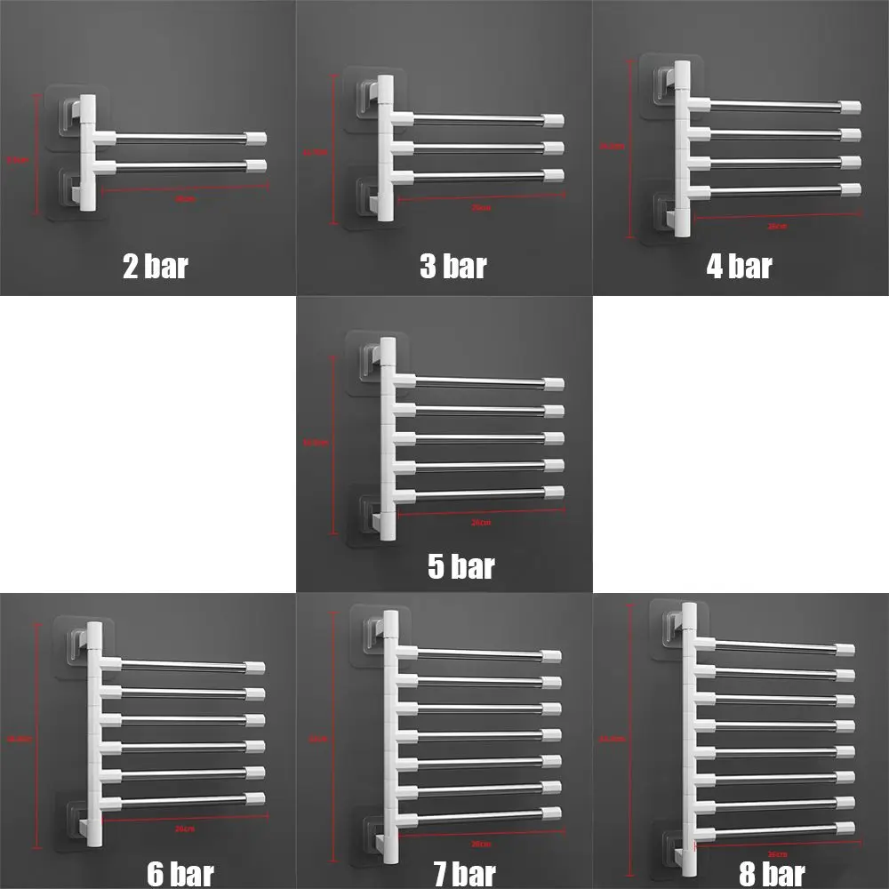 1Pcs 2-8-Bar Towel Hanger Silver Aluminum Swing Arms Towel Rack Hanging Holder Kitchen Bathroom Save Space Wall Mounted Bracket