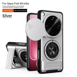 Shockproof Phone Case with Sliding Camera Cover and Built - in Kickstand Ring for OPPO Find X9 Ultra (SJZJ silver)