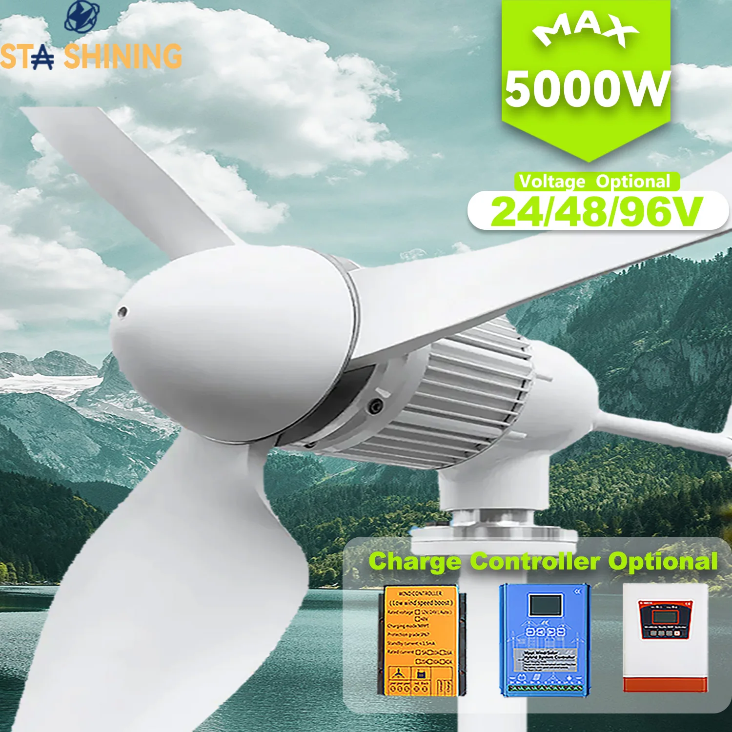 

【Higher Power】 5000W WindTurbine High Efficiency Windmill With MPPTCharger/Hybrid Solar System, For Home Use 6 Blades Horizontal