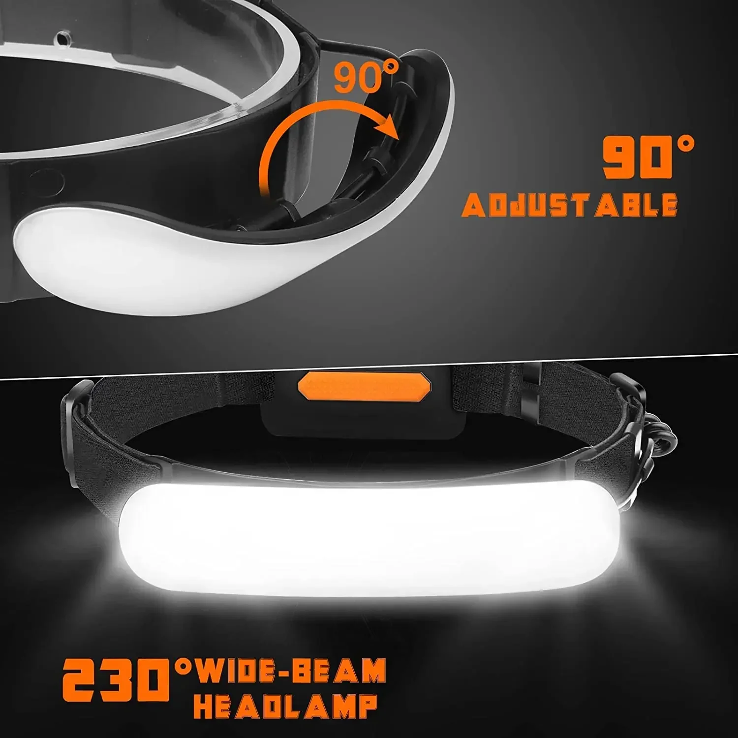 Rechargeable Headlamp, 230°Wide-Angle 1000 Lumens Headlamp Flashlight With Red Taillight 3 Light Modes Lightweight Led Head Lamp Adjustable Waterproof Head Light For Running Cycling 2 Packs - View #7