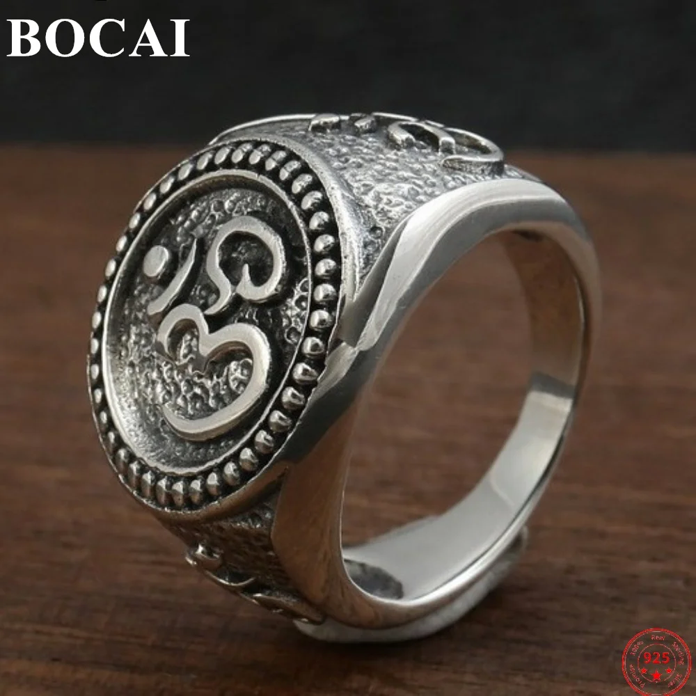 BOCAI S925 Sterling Silver Ring 2022 Popular Fashion Hand Ornaments Buddhism Six Syllable Mantra Pure Argentum Amulet for Men