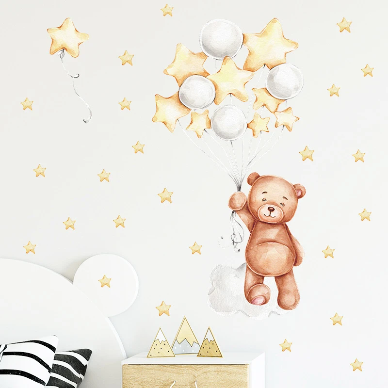 Cute Cartoon Bear Bunny Star Moon Wall Stickers for Kids Rooms Baby Room Wall Decor Wallpaper Girls Boys Bedroom Nursery Sticker wall stickers self adhesive wall stickers vinyl stickers vinyl wall stickers self adhesive stickers chalkboard wall stickers chalkboard stickers