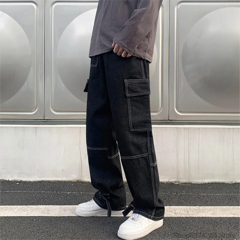 Wide Leg Jeans Men loose Hip Hop Casual Men's Straight Baggy Denim Pants Streetwear Skateboard Pant Neutral Trousers Plus Size 1
