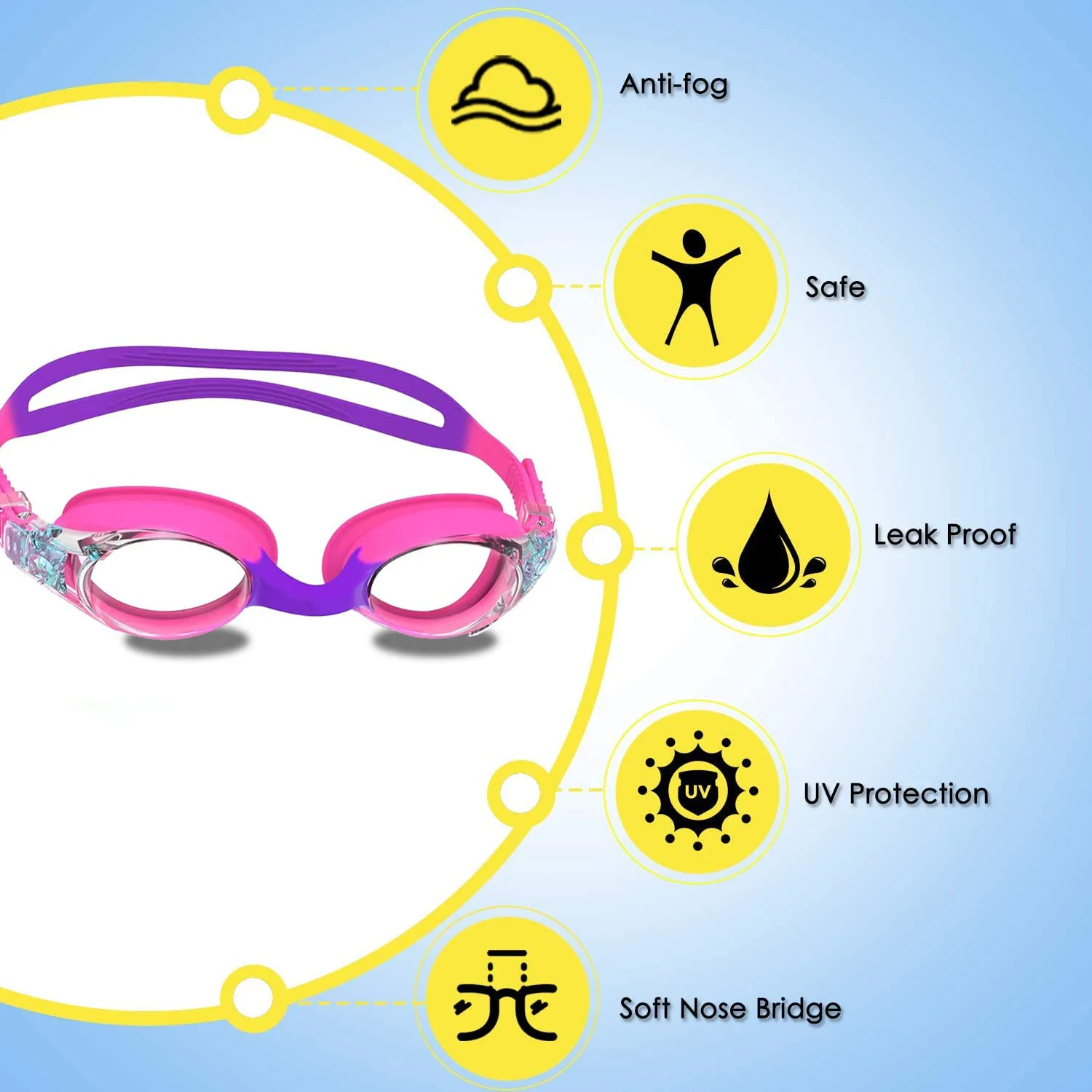 Kids Swim Goggles and Silicone Swim Cap set with Nose Clip Earplugs,Waterproof No Leaking Anti Fog UV Protection for Boys Girls 3