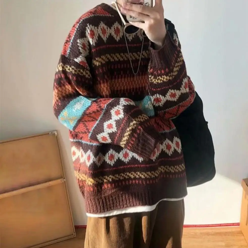 

Stylish Vintage O Neck Spring Sweater Wear-resistant Men Sweater O Neck Elastic Spring Sweater for Daily Wear