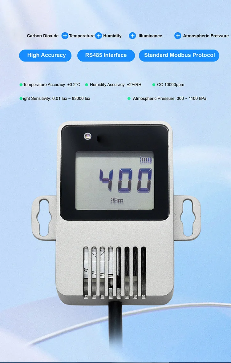 WS301 CO2 Temperature Humidity Barometric Pressure Light Sensor RS485 Transmitte