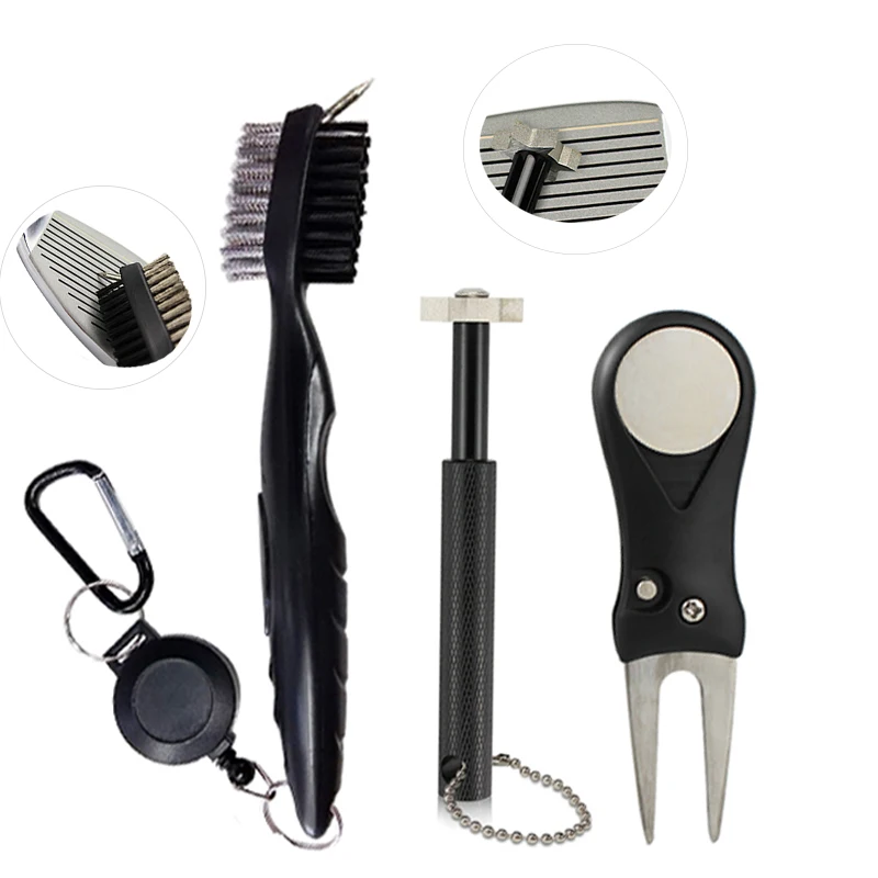 Deluxe Golf Club Cleaner Brush with Carabiner and Groove Sharpener - Premium Golf Sports Accessory