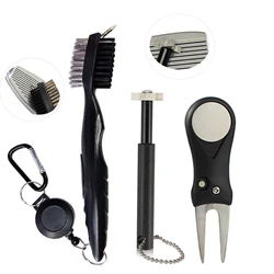 Deluxe Golf Club Cleaner Brush with Carabiner and Groove Sharpener - Premium Golf Sports Accessory (3 - piece cleaning set)