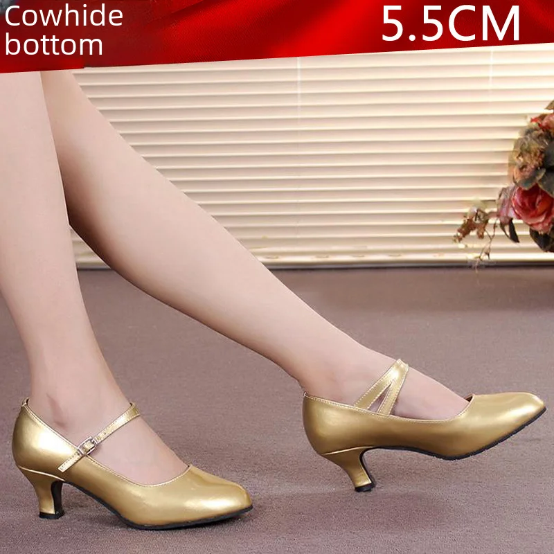 thumbnail image 1 of Zapatos de baile latino para mujer, tacones bajos cuadrados, zapatos de baile moderno, cuero, resistentes a los olores, resistentes al desgaste, absorbentes del sudor, 1 of 5