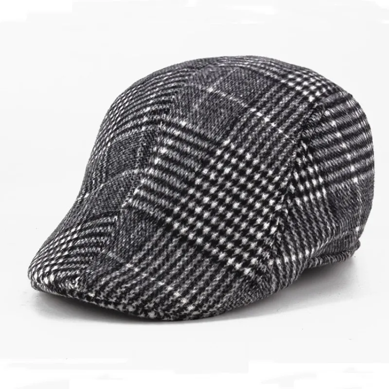 Autumn and checkered duck hat brushed fabric warm beret classic winter cap_voghion.com