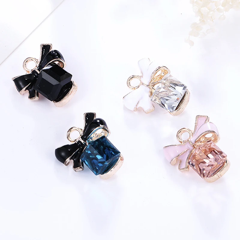

10pcs 12x14mm Bow Square Glass Enamel Charms Oil Drop Zinc Alloy Gold-Color Floating Pendant Fashion Jewelry Y2k Accessories