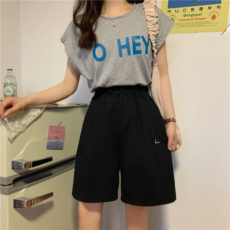 Summer Women Five-point Pants Sweet Casual Harajuku Cotton 2021 Sports Loose Thin Wide-leg Pattern Printing Elastic Girls Shorts plus size clothing