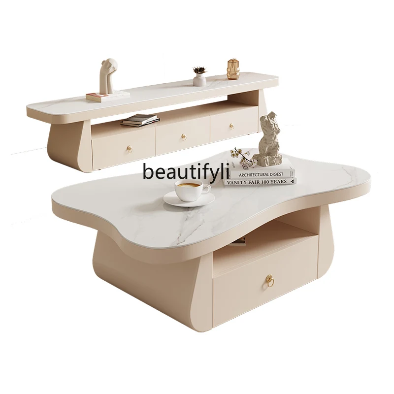 

Cream Fengyunduo Living Room Coffee Table TV Cabinet Unit Multi-Door Storage Multi-Layer Thickened Stone Plate Stain Resistant