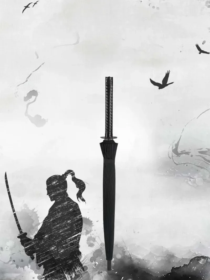 Katana-Regenschirm mit langem Griff, UV-blockierend, schwarzer Sonnenschirm, Ninja-Messer, japanisches Katana-Samurai-Schwert, Säbel, Regenschirme, Regenmantel, Geschenk – Detail 5