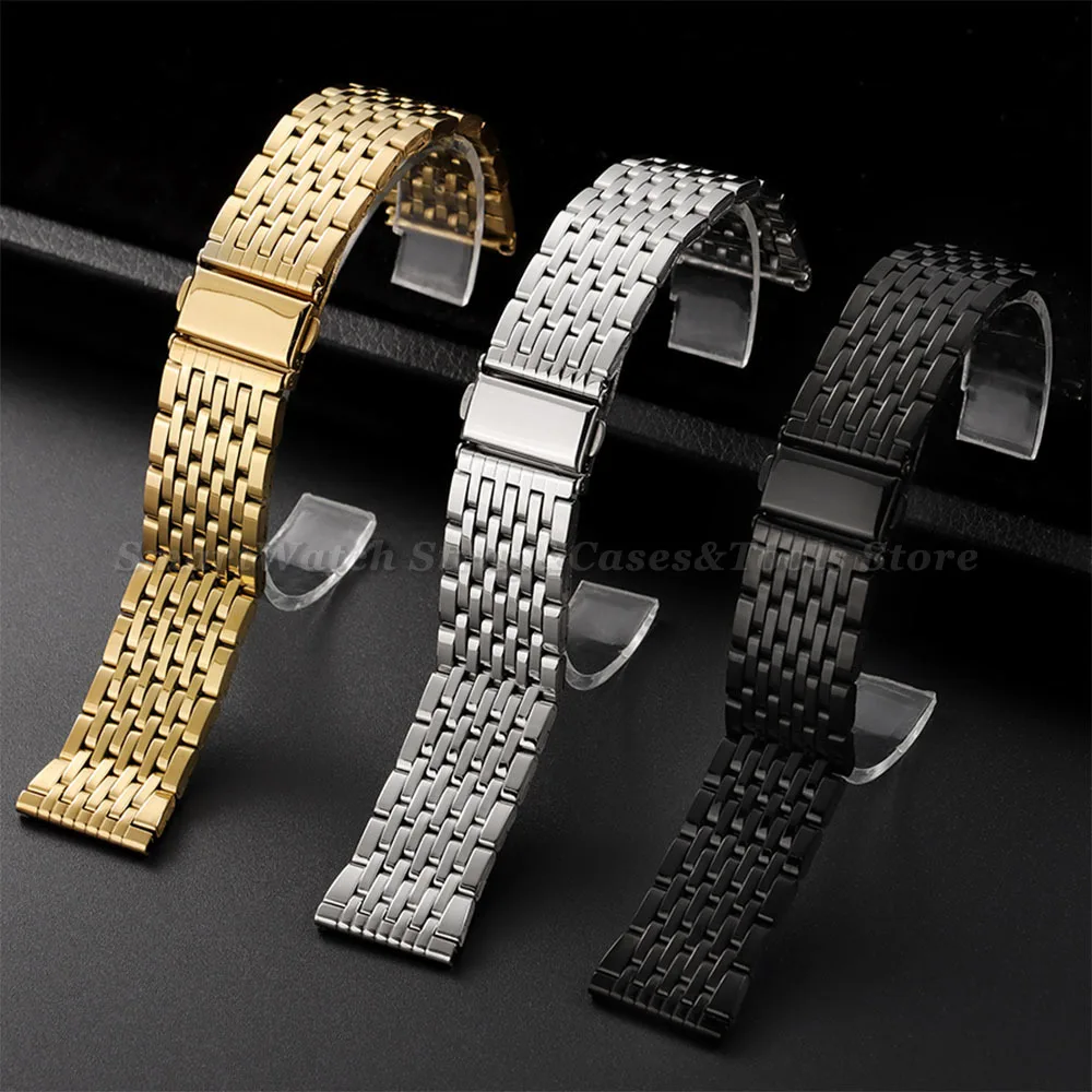 Silver Stainless Steel Watch Band with Double Press Folding Clasp