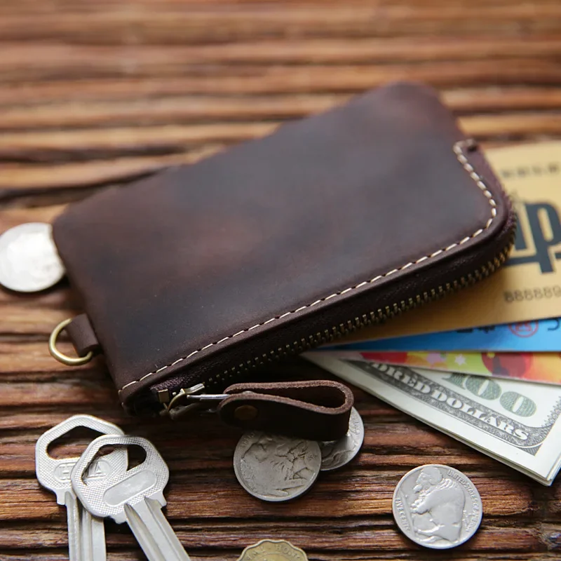 Leather Coin Purses Men's Vintage Small Wallets Household Keys Card Storage Bag Women Cow Leather Change Organizer Bag