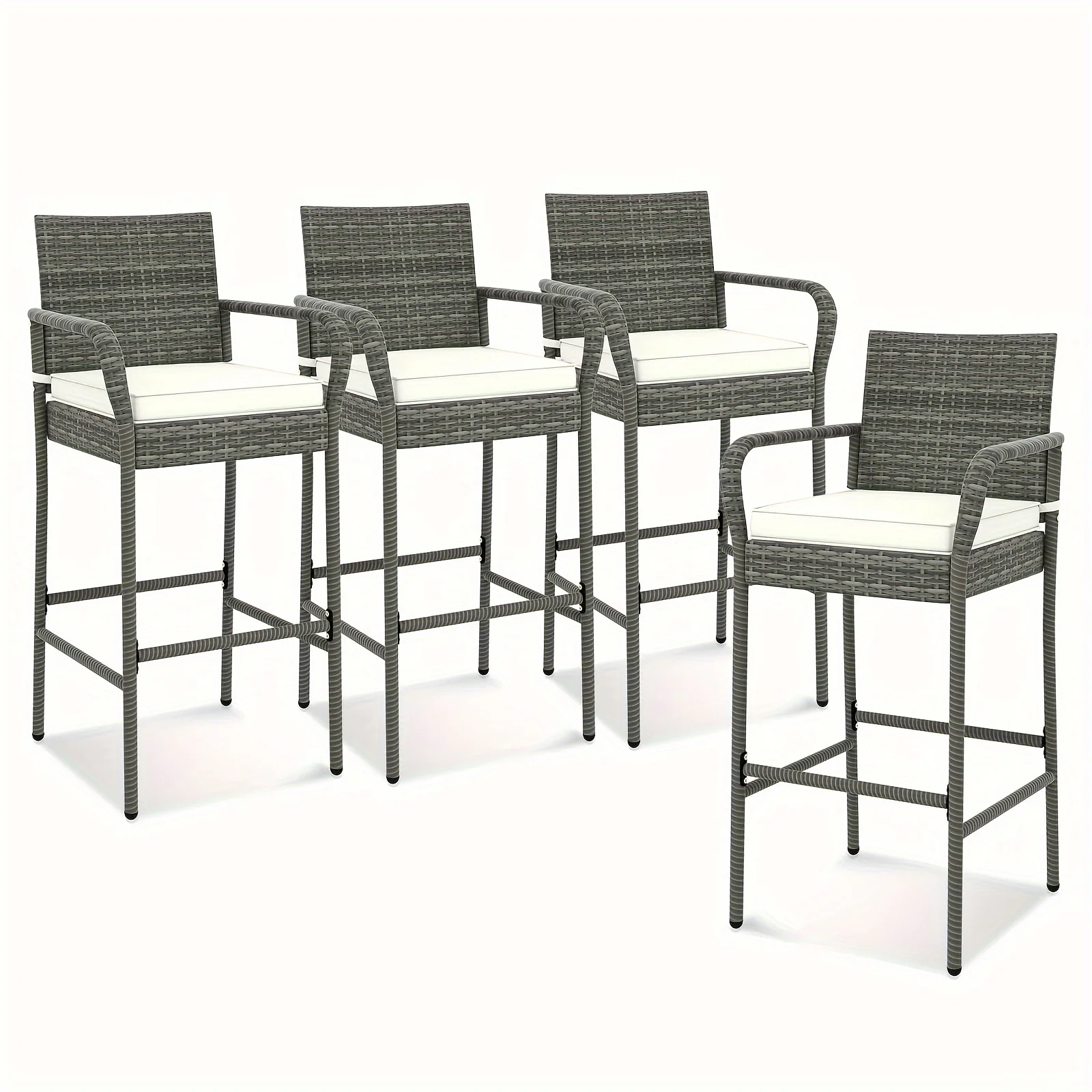 

4pcs Elegant Patio Barstools - Weather-Resistant PE Wicker with Cushions, Armrests - Stylish Outdoor Counter Height Chairs for