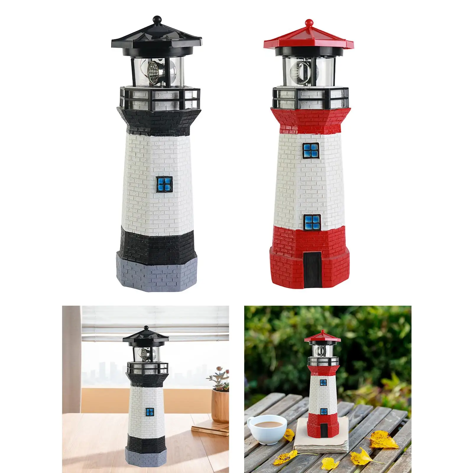 Solar Lighthouse Garden Statue Resin Figurine Lighthouse Sculpture Solar LED Lamp for Yard Outdoor Decor Backyard Lawn Patio