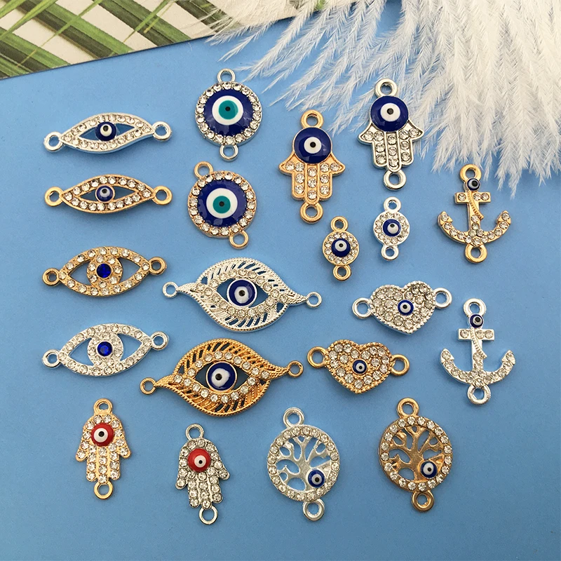 

10pcs Shiny Rhinestone Evil Eye Earring Charms Lucky Demon Eye Bracelet Connector Pendants for Handmade Jewelry Making DIY Craf