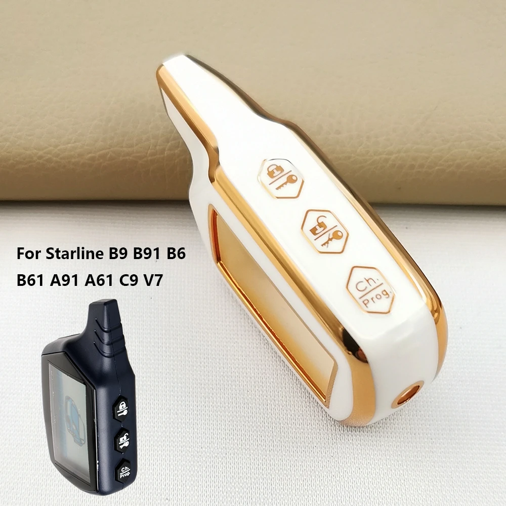 Key Case 100% Genuine Leather Key Case for Starline B9 B9 / B91 / B6 B61 A91 A61 V7 C9 LCD Shape Remote Car Alarm TPU