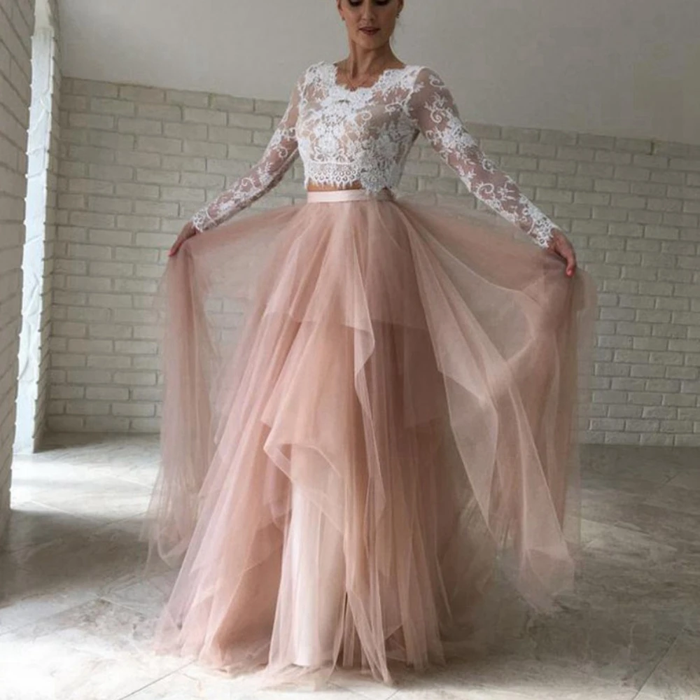 

Eye Catching Champagne Long Bridal Tulle Skirts Zipper Asymmetrical Mesh Tulle Long Women Skirts Bridesmaid Tulle Skirt Ever Pre