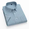 2024 100% Cotton Oxford Plaid Business  Men's Striped Fashion Short SleeveButton Down Regular Fit Office Shirt Man Clothing 6