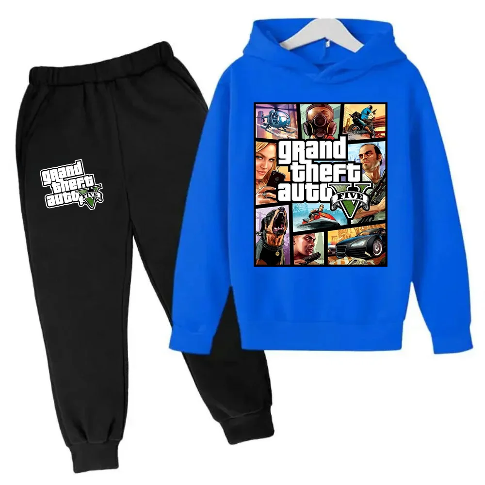 thumbnail image 1 of Sudadera con capucha y pantalones para niños de Grand Theft Auto V GTA 5, conjunto de 2 piezas, ropa de dibujos animados para niños pequeños, trajes para niños y niñas, 1 of 4