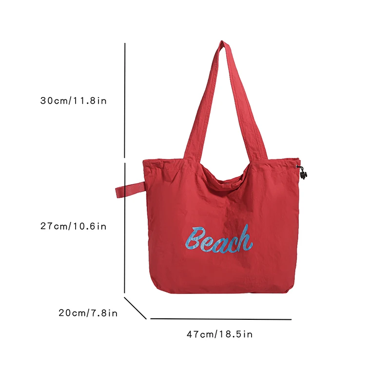Women's String Tote Bag Fashion Canvas Totes Letters Portable Shoulder Bag Casual Beach Bag Large Capacity Shopping Handbag - 4